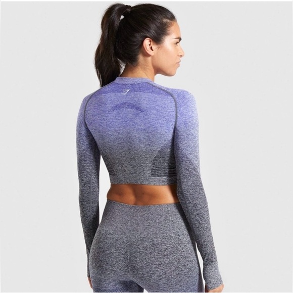 Gymshark Women's Ombré Seamless Crop Top Indigo/Black Size S - Picture 2 of 6